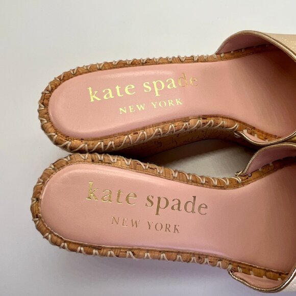 Kate Spade Cosette Cork Wedge Sandal Size 9.5B Gold Nappa Leather Slip-On - Picture 10 of 16